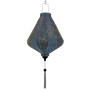 Teardrop shaped lantern with blue and gold pattern.