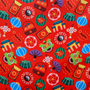 Colourful traditional Lunar New Year motifs patterns on a red background