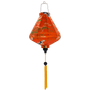 Teardrop shaped traditional Hoi An lantern with graceful white cranes soaring among detailed tree designs on rich orange silk.
