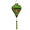 Balloon shaped lantern with green tassel featuring a print of bright bunches of flowers and various feathery avian species on a bright emerald green backdrop.