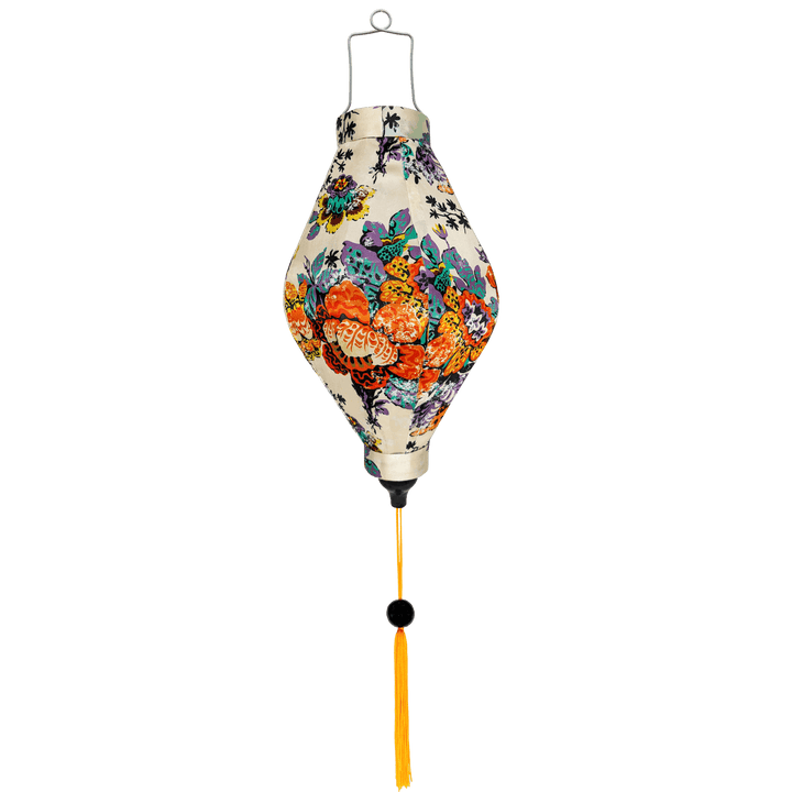 Teardrop shaped Vietnamese silk lantern for sale.