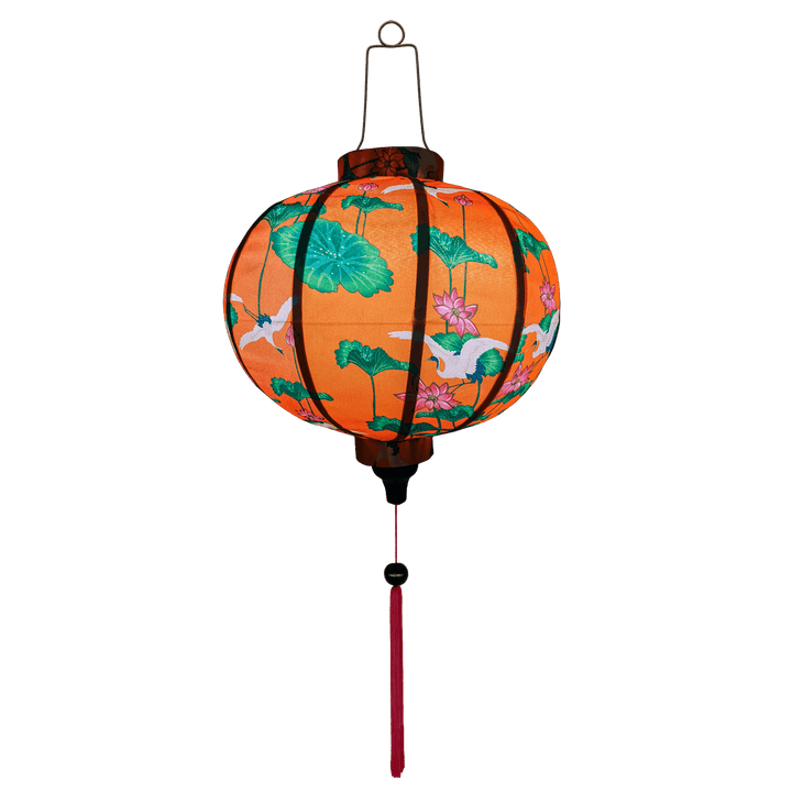 Glowing round Vietnamese silk lantern.