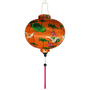 Round Vietnamese silk lantern with pink tassels and white cranes surrounded by pink lotus flowers.