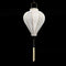 A Hoi An silk lantern in a balloon shape, crafted from luxurious white jacquard fabric with intricate floral patterns woven into the material. This lantern features a black wooden base, a metal hanging hook, and a delicate ivory tassel, making it a timeless decorative piece for homes, events, or special celebrations.