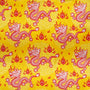 Polyester silk fabric featuring a design of dragons on yellow background used for creating silk lanterns.