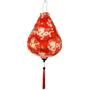 Red Vietnamese silk lantern in Garlic shape with dragon design on a red background with matching ed tassel