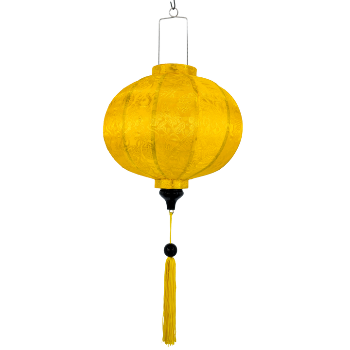 Round Yellow Jacquard silk lantern with a matching tassel.