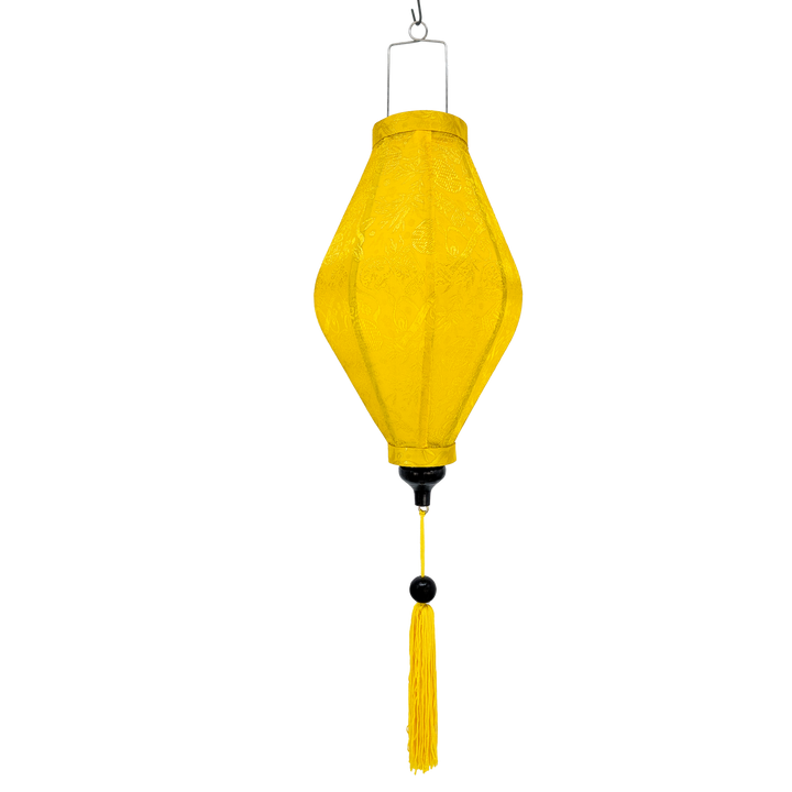 Yellow Tube shaped Jacquard silk Vietnamese lantern hanging lantern with a yellow tassel