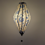 Glowing Tube shape Vietnamese silk lantern with blue dragon pattern on a white background