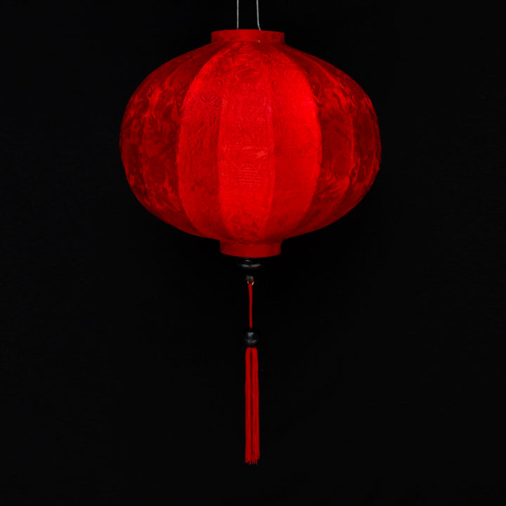 round shaped red jacquard silk fabric Vietnamese lantern with red tassel