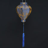 balloon shaped lantern with blue and gold jacquard silk fabric and blue tassel 