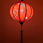 Glowing Lunar New Year lantern with floral design on a red background