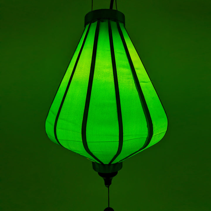 Glowing Teardrop shape green silk lantern.