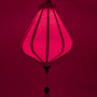 Hot pink Vietnamese lantern lit from inside, creating a beautiful pink glow.