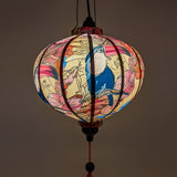 Round Vietnamese Lantern with large toucan bird on cream backdrop glowing with a soft cozy glow.