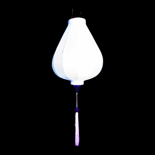 White UV hanging lantern with a matching white tassel on a black background