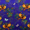 Polyester silk fabric with a print of birds and butterflies on deep purple backdrop.