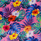 Polyester silk fabric used to create Hoi An Lanterns featuring vibrant hibiscus flowers in various shades of colours on bright pink background. 