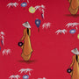 Polyester silk fabric featuring traditional nón lá hat-wearing Vietnamese woman carrying lanterns on a bold red background. This fabric is used to create Vietnamese Hoi An Lanterns.