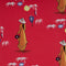 Polyester silk fabric featuring traditional nón lá hat-wearing Vietnamese woman carrying lanterns on a bold red background. This fabric is used to create Vietnamese Hoi An Lanterns.